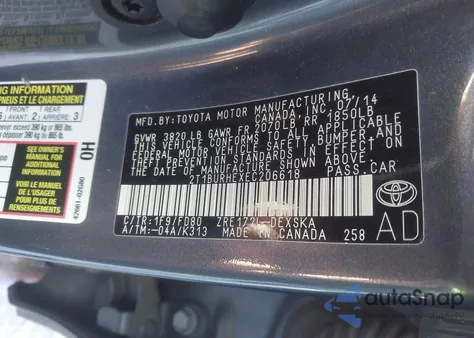 2014 Toyota Corolla S Plus from USA, damaged, VIN 2T1BURHEXEC206618